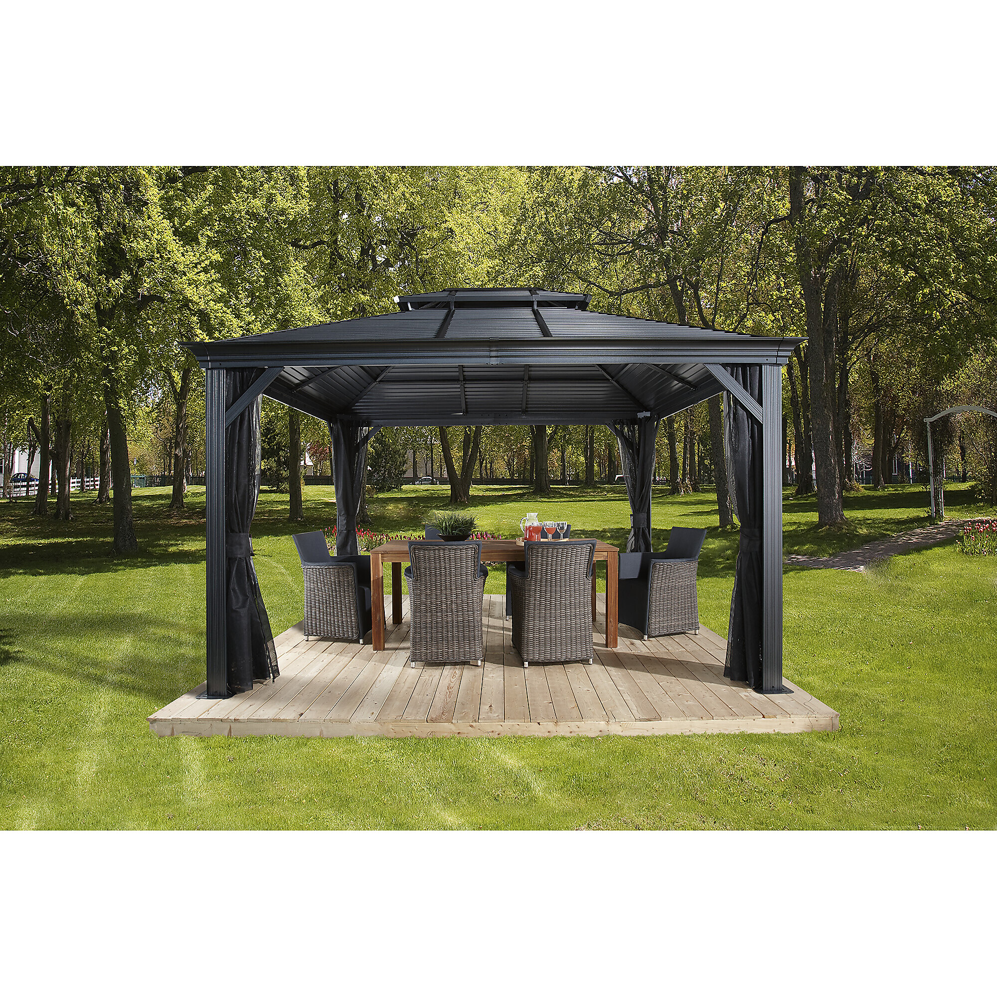 ShelterLogic Sojag Mykonos II Double Roof Gazebo - 10ft. x 14ft., Galvanized Steel Roof, Aluminum Frame, Gray, Model# 500-9165210